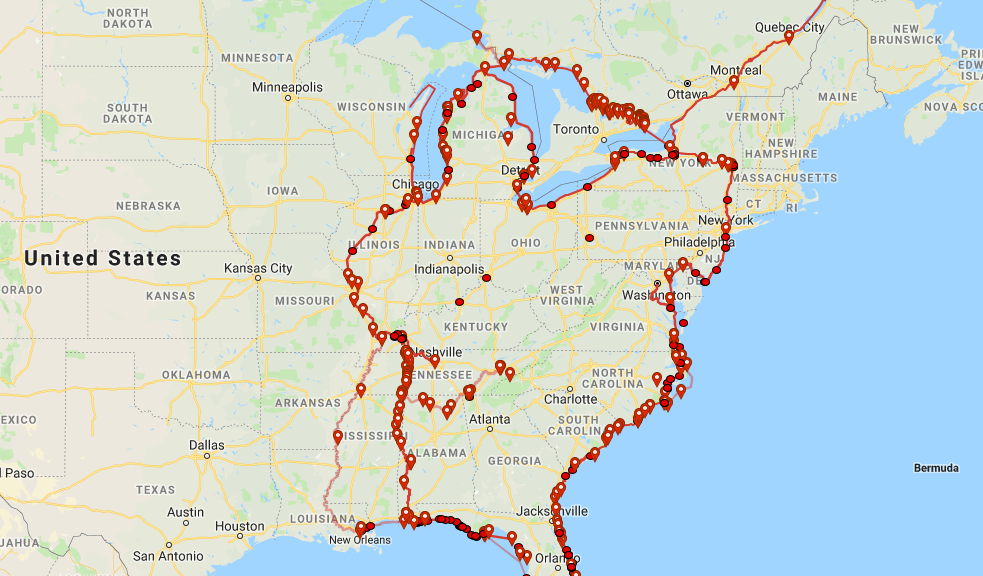 Map of the Great Loop Courtesy of Google Maps