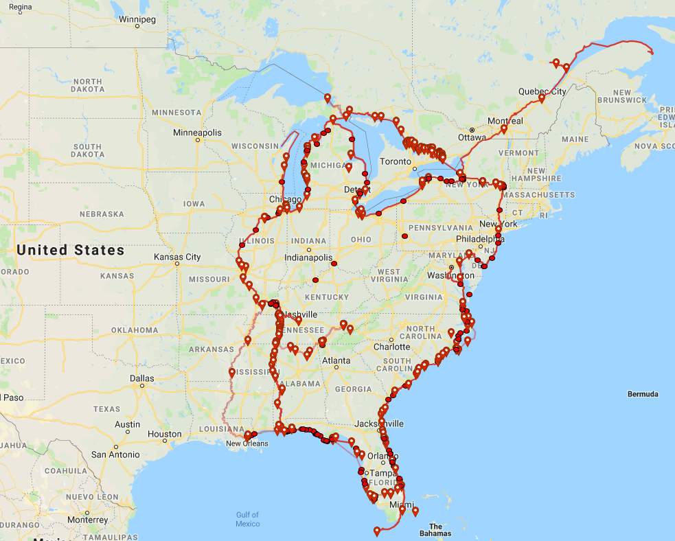 Map of the Great Loop Courtesy of Google Maps